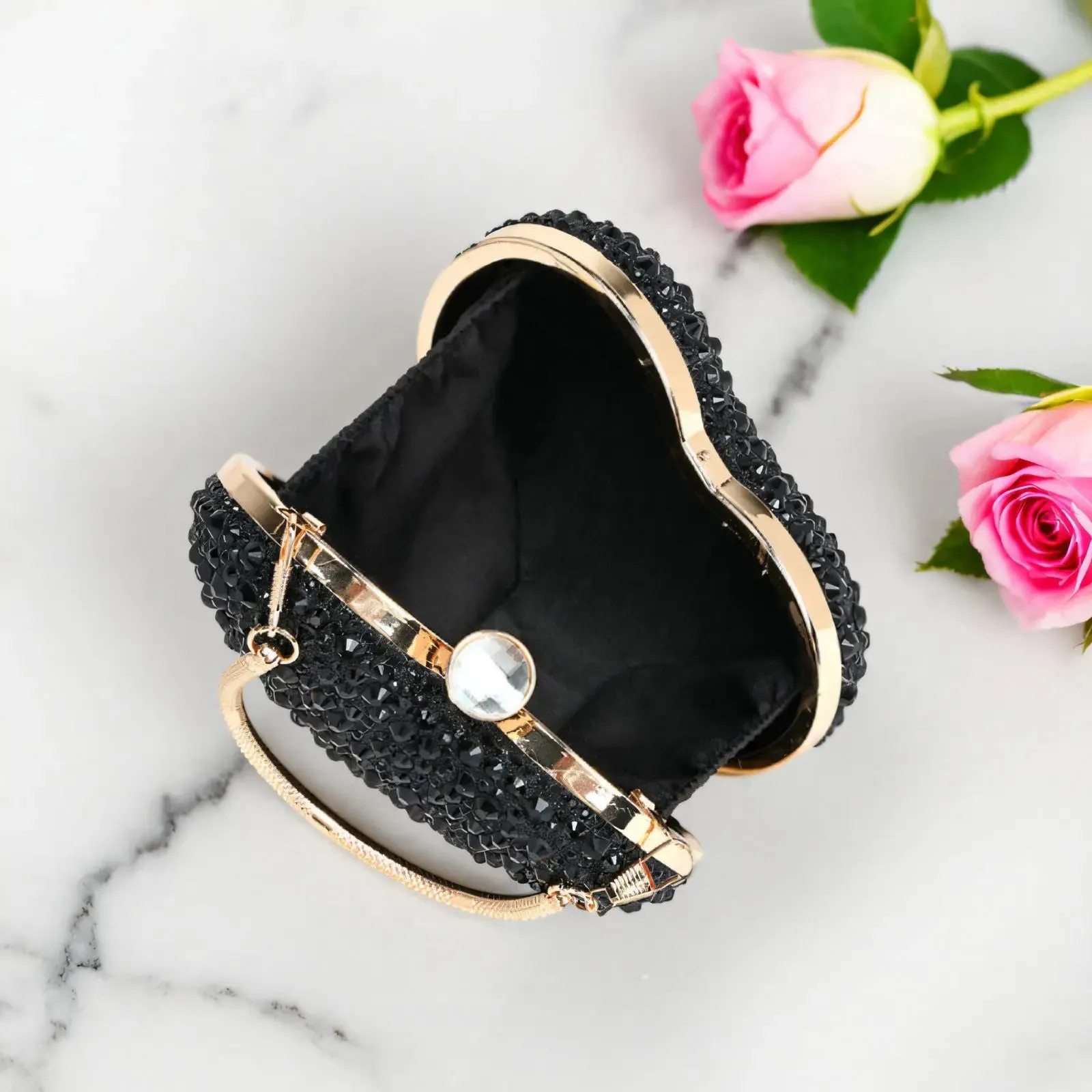 Designer Luxury Diamond Heart-shaped Bag Red Rhinestone Evening Clutch Purse Female Wedding Handbag Woman Chain Shoulder Bags
