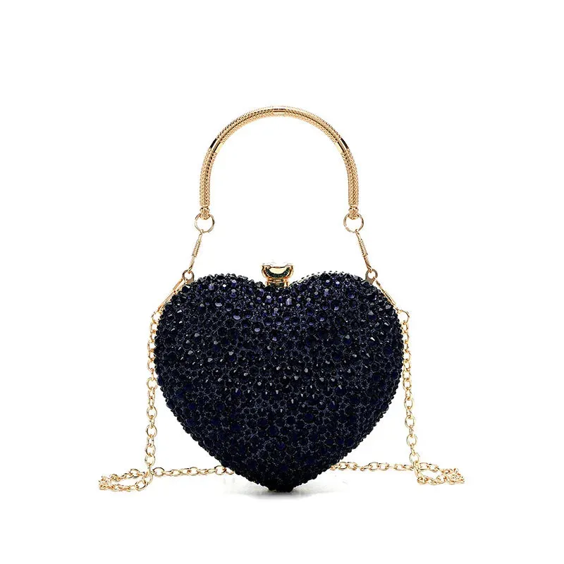 Designer Luxury Diamond Heart-shaped Bag Red Rhinestone Evening Clutch Purse Female Wedding Handbag Woman Chain Shoulder Bags