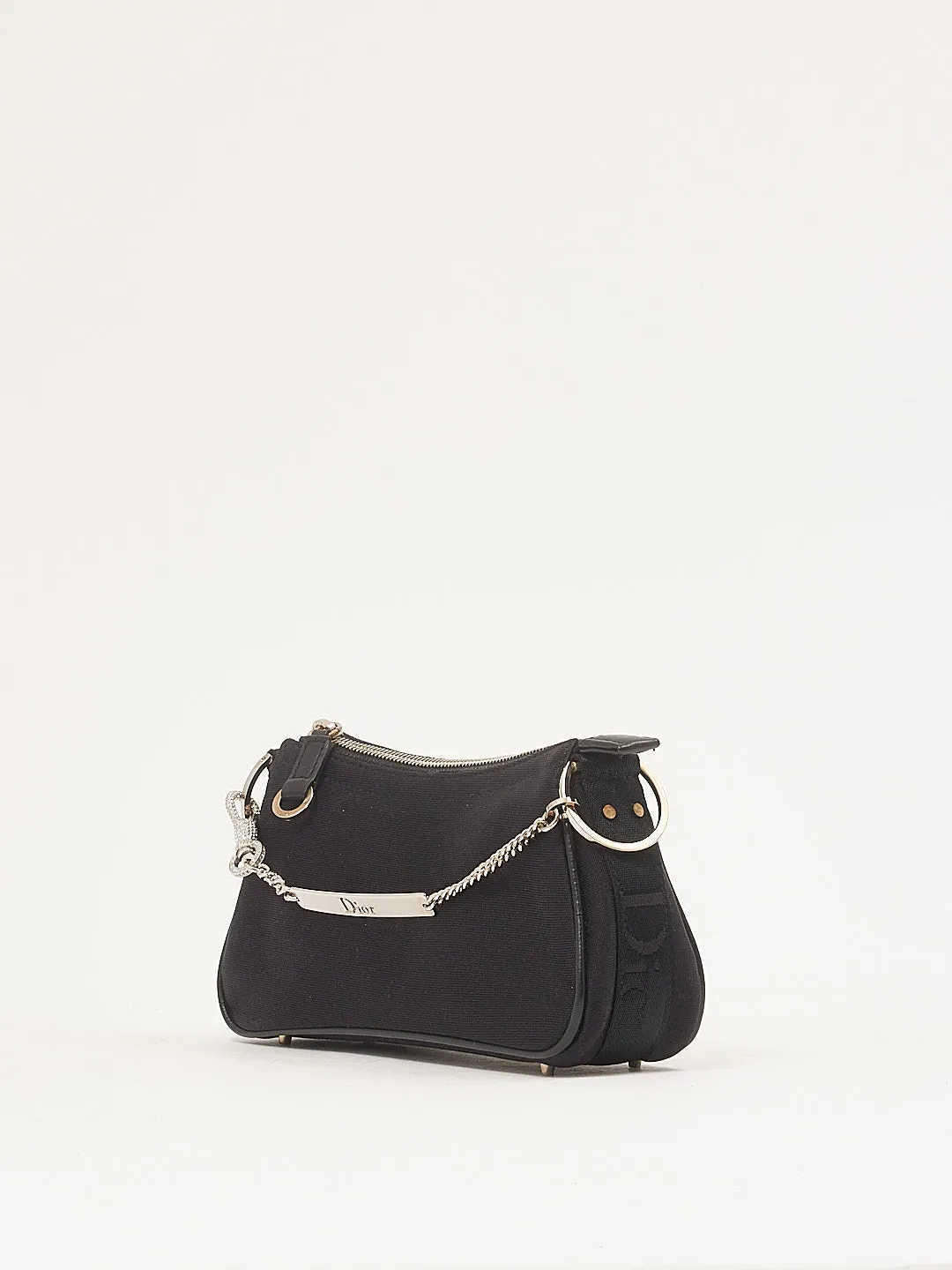 Dior Black Canvas Crystal Detail Vintage 2003 Evening Bag