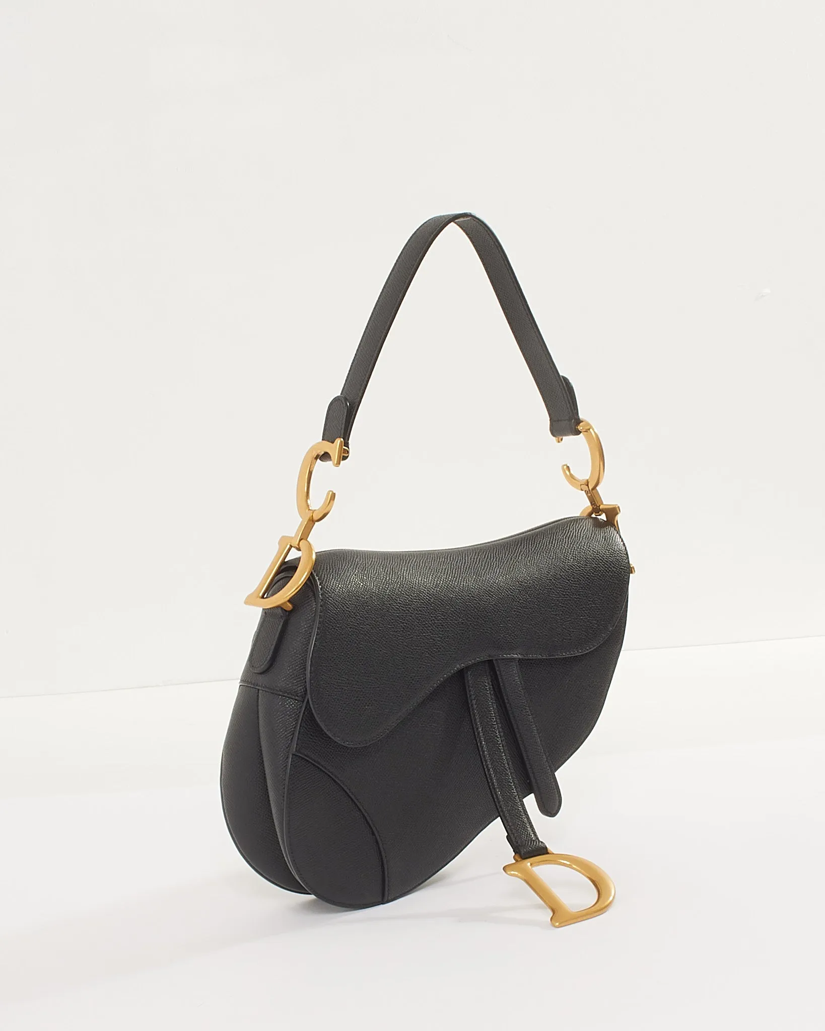 Dior Black Grained Calfskin Saddle Bag with Strap GHW