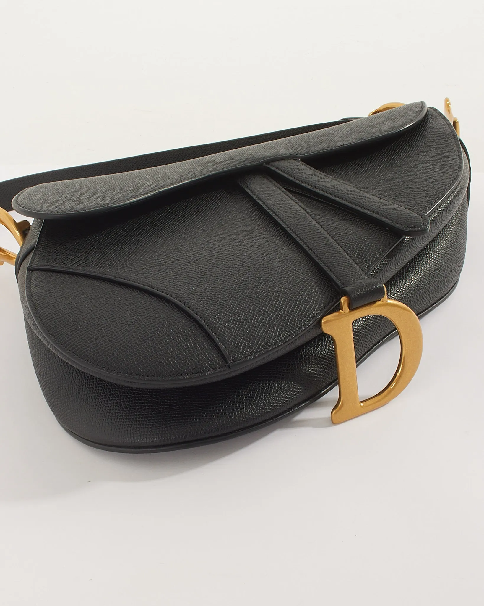 Dior Black Grained Calfskin Saddle Bag with Strap GHW
