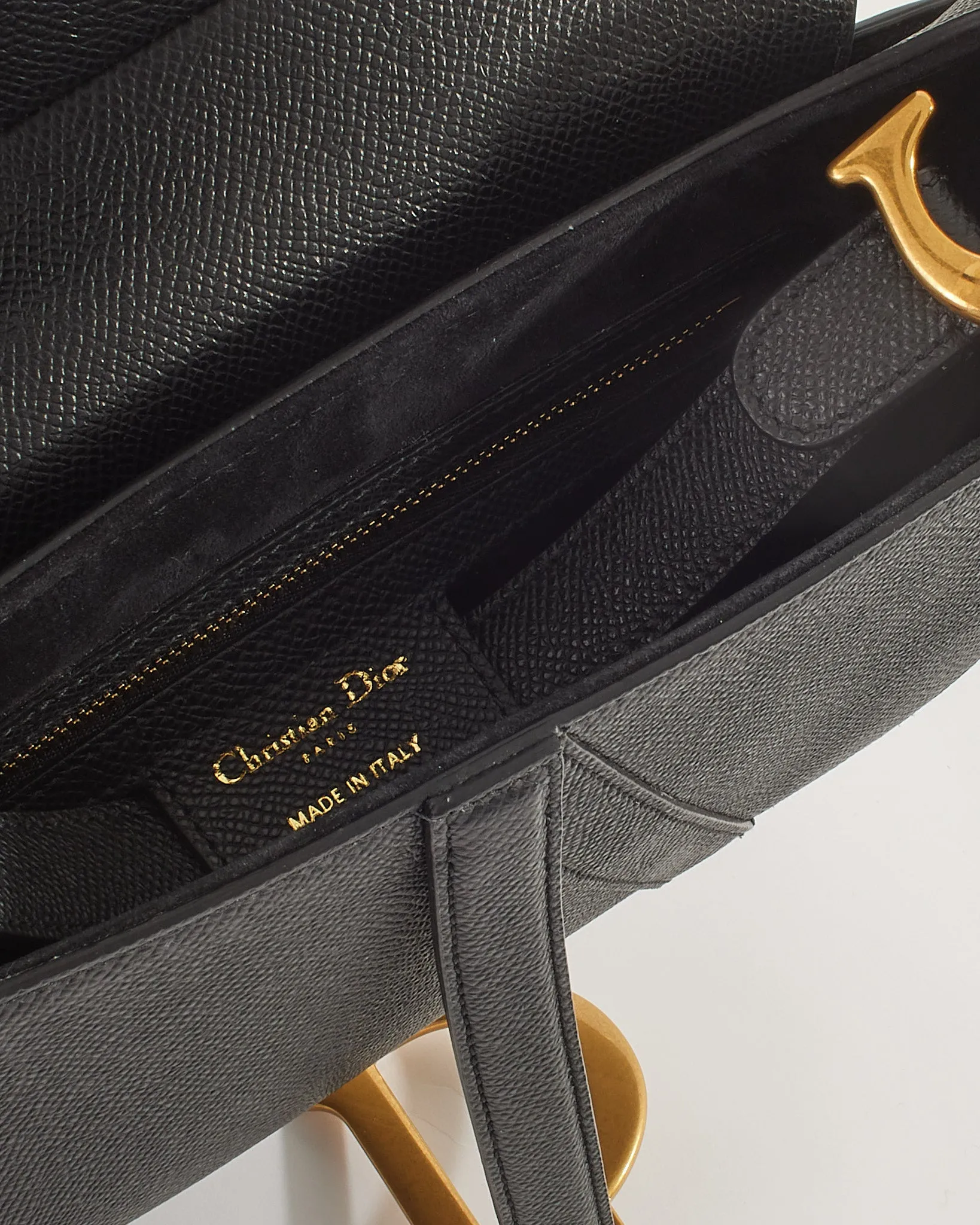 Dior Black Grained Calfskin Saddle Bag with Strap GHW
