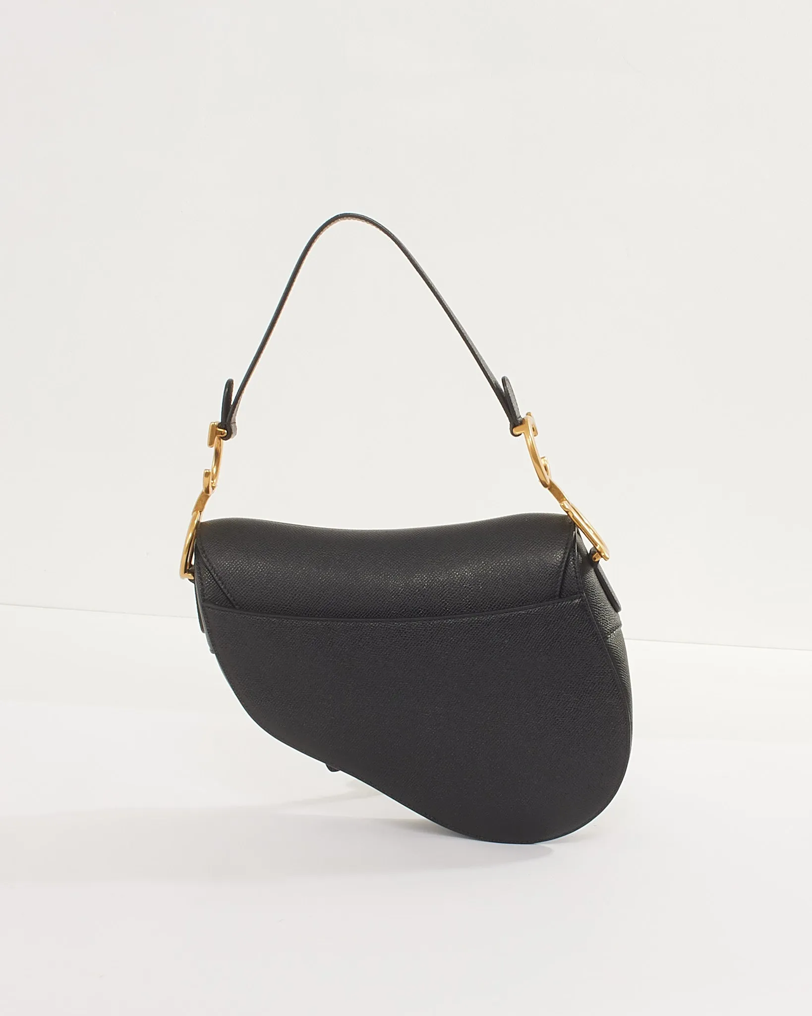 Dior Black Grained Calfskin Saddle Bag with Strap GHW