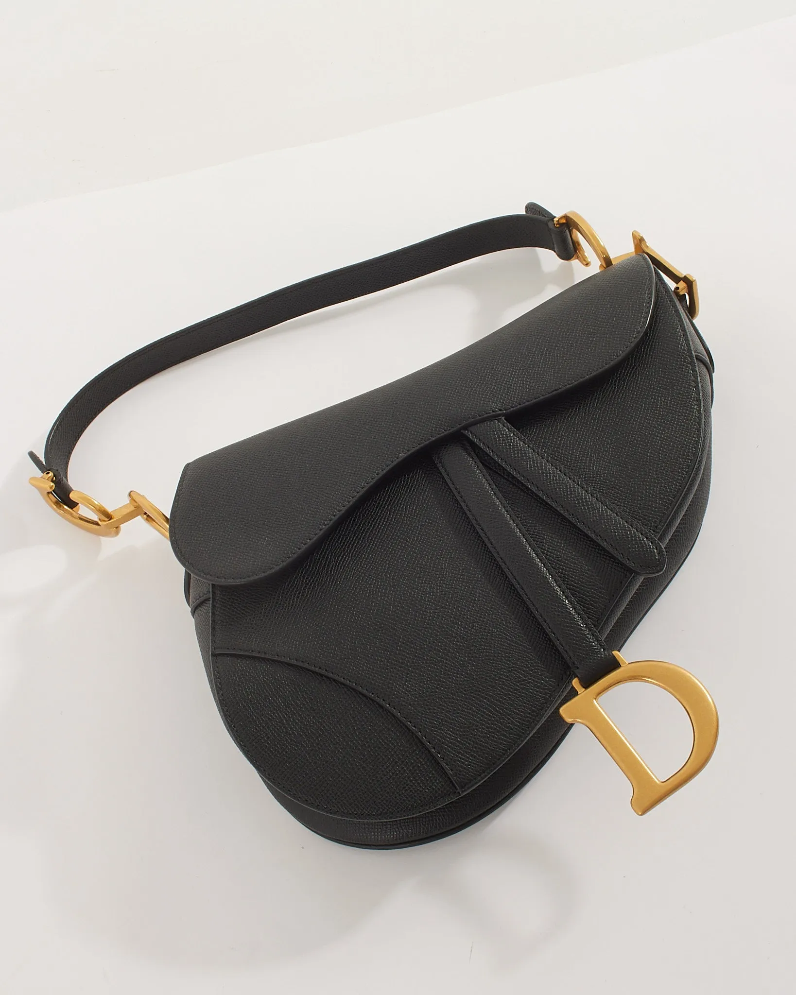 Dior Black Grained Calfskin Saddle Bag with Strap GHW