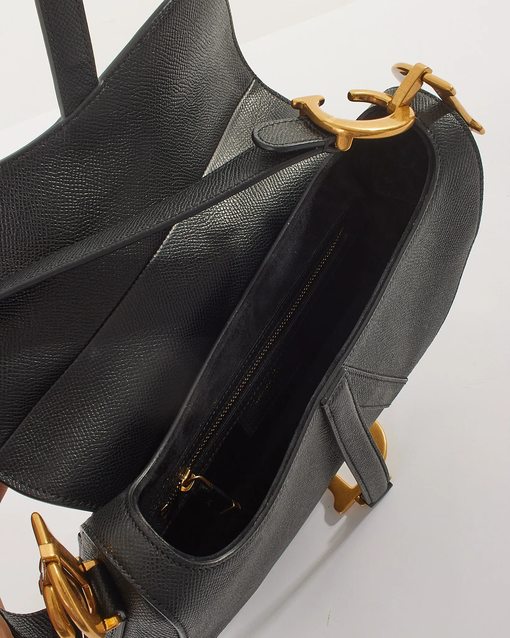 Dior Black Grained Calfskin Saddle Bag with Strap GHW