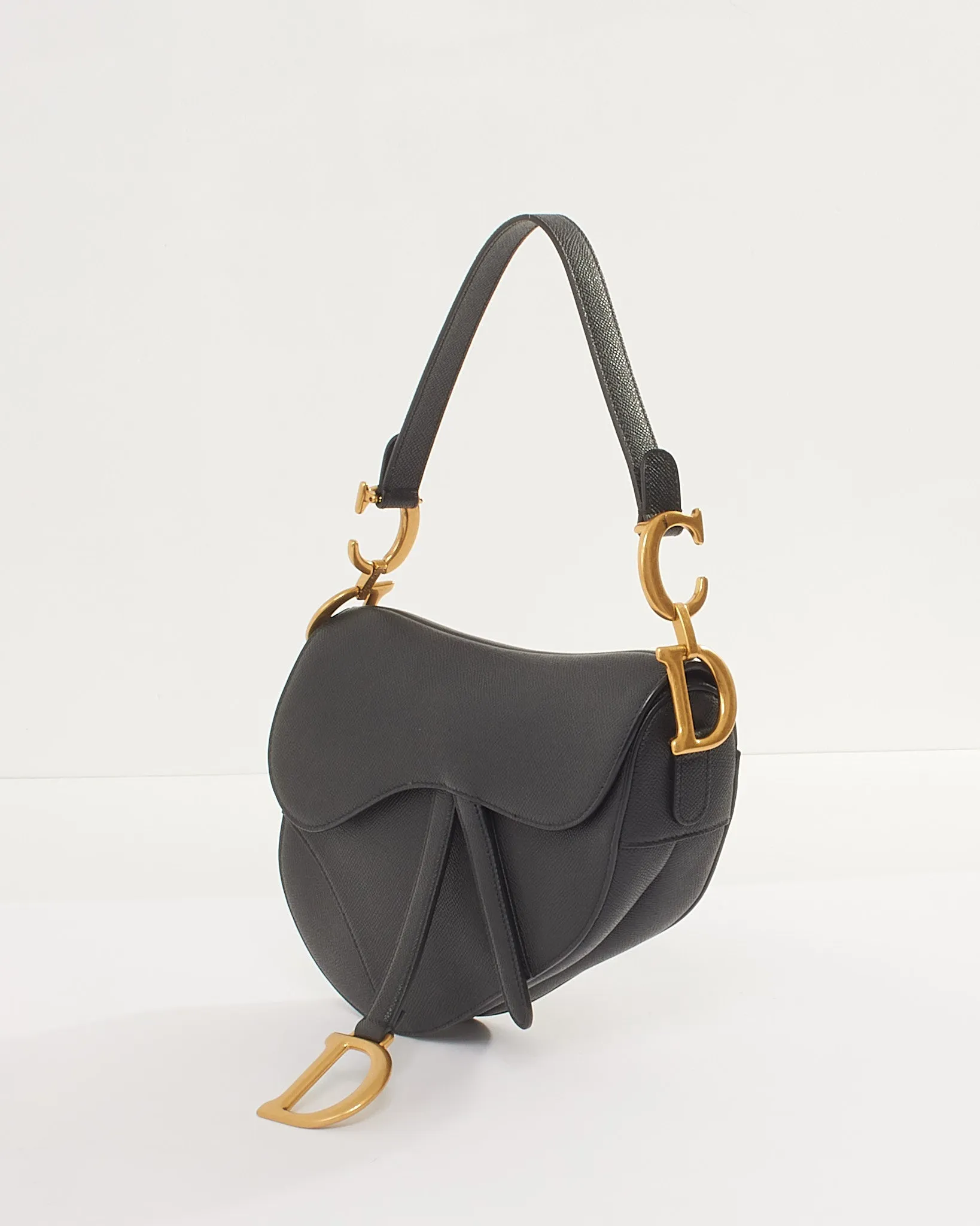 Dior Black Grained Calfskin Saddle Bag with Strap GHW