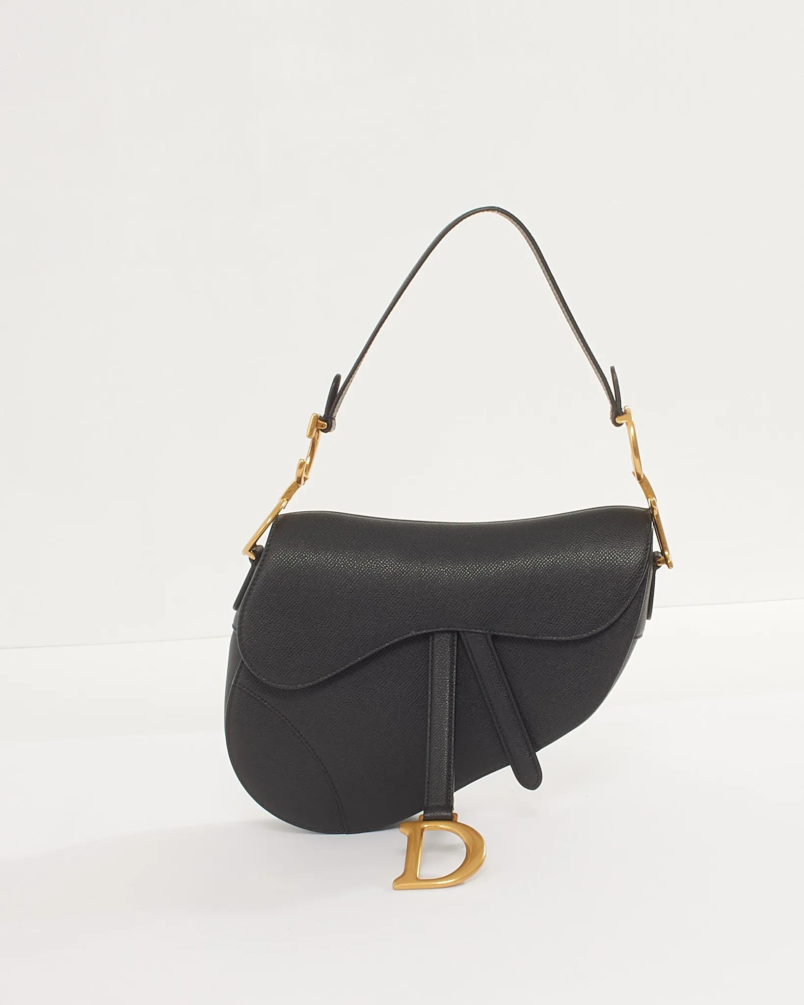 Dior Black Grained Calfskin Saddle Bag with Strap GHW