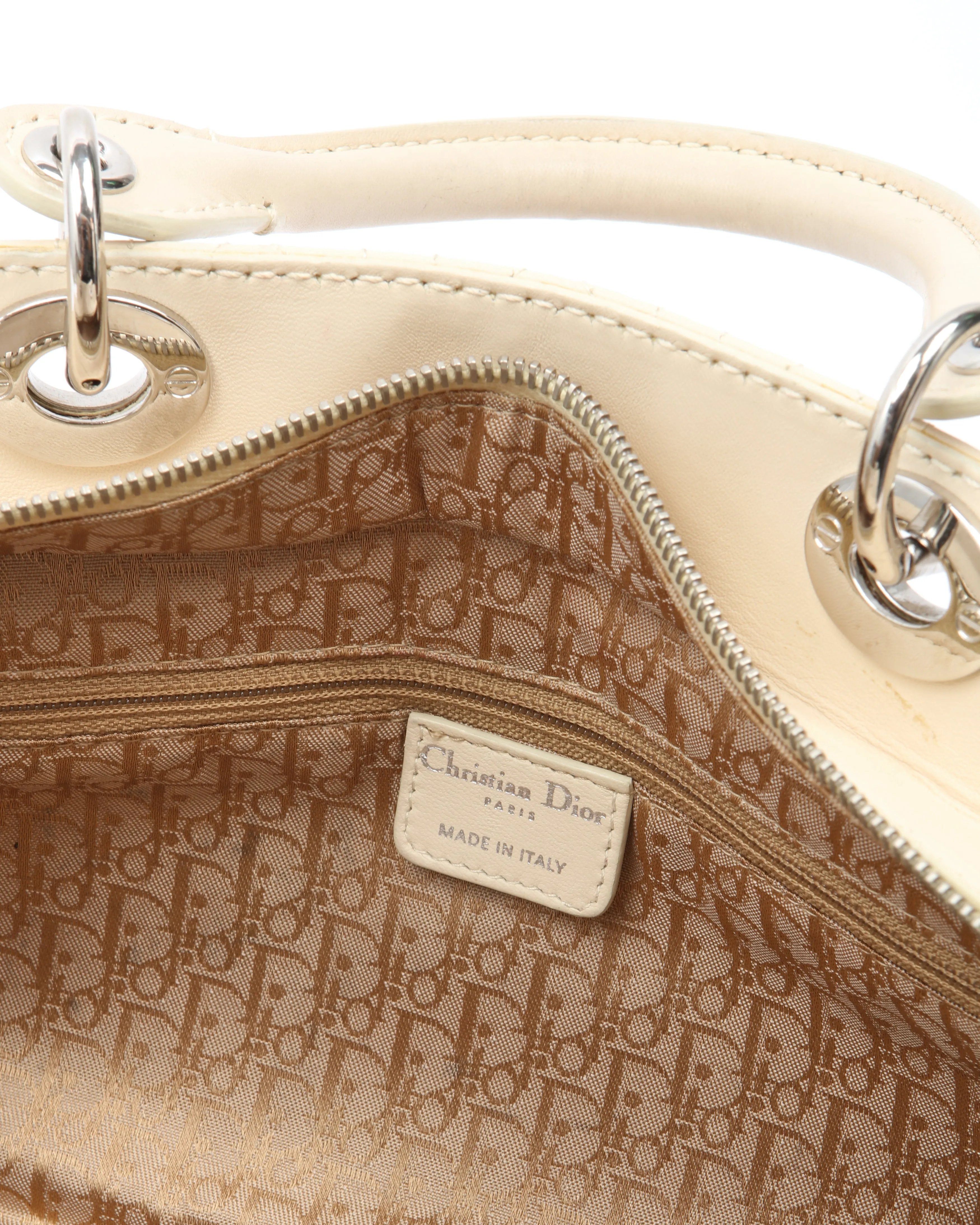 Dior Cream Leather Cannage Top Handle Bag
