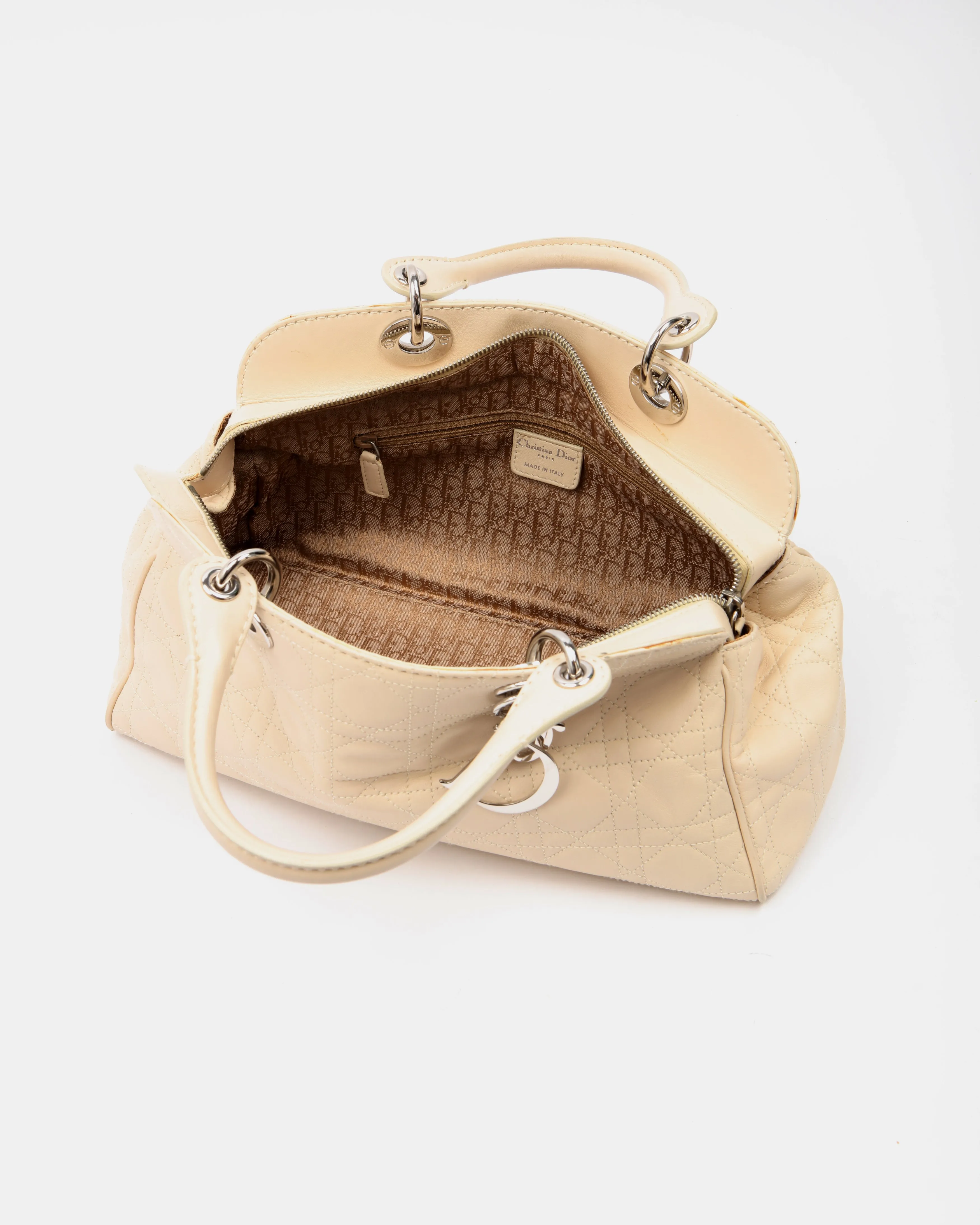 Dior Cream Leather Cannage Top Handle Bag