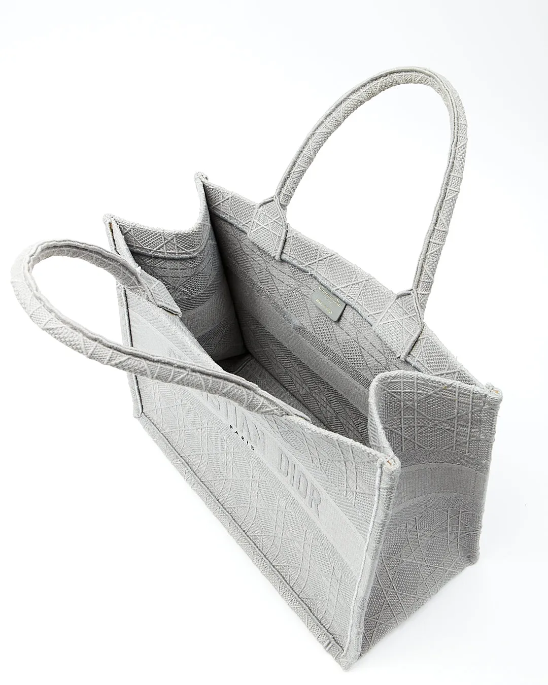 Dior Grey Cannage Fabric Medium Book Tote Bag