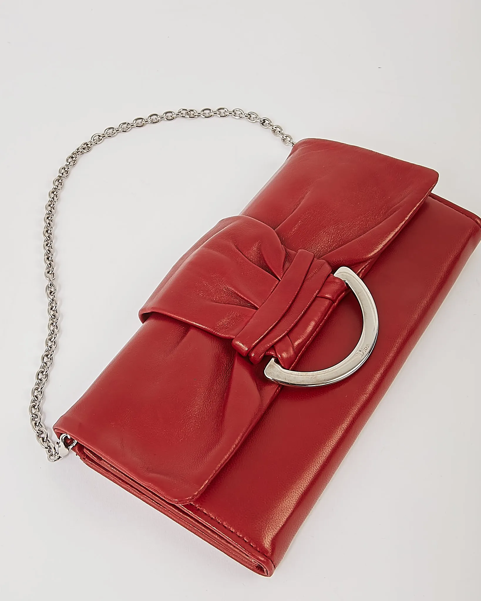 Dior Red Smooth Leather Demi Lune Wallet On Chain Shoulder Bag