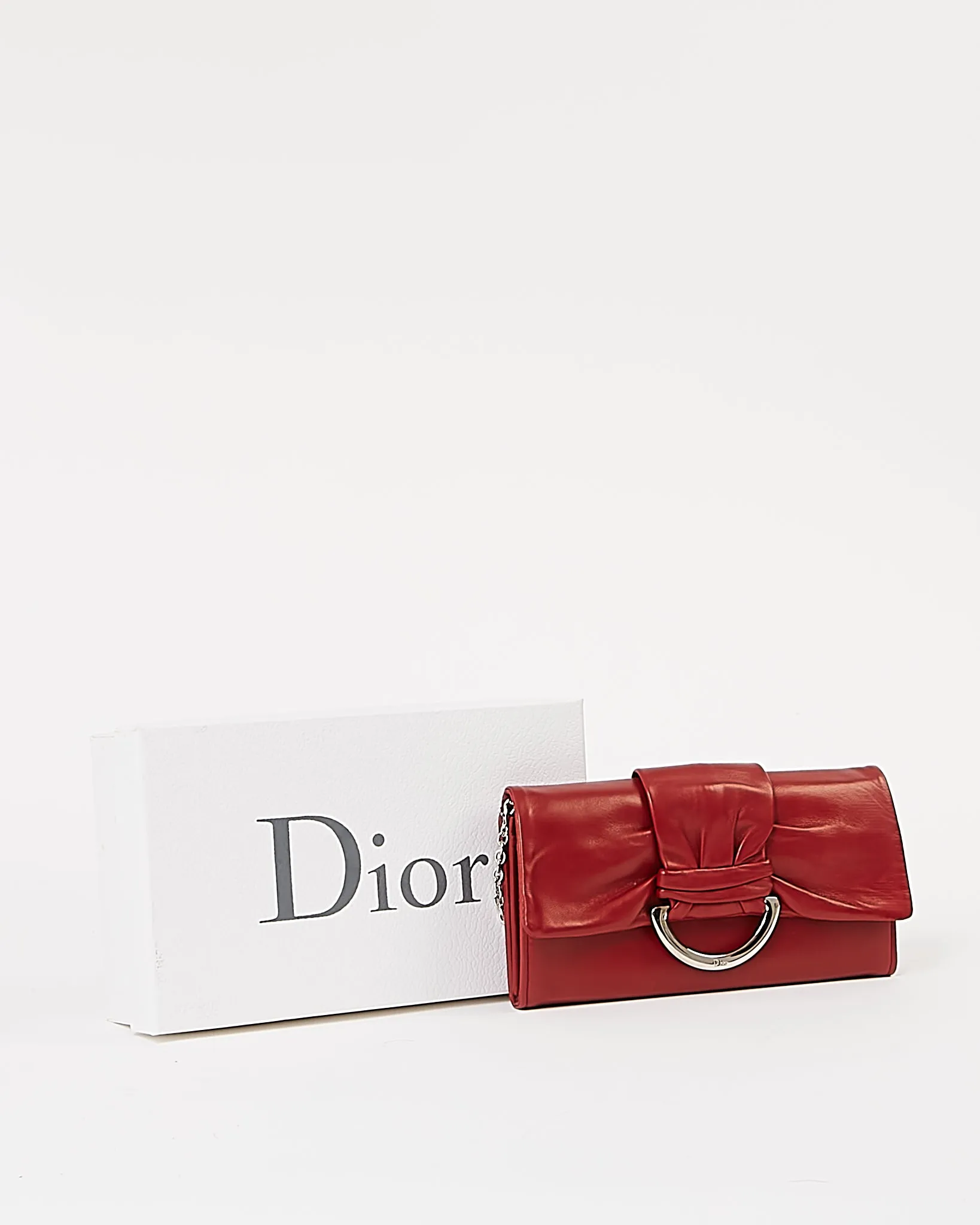 Dior Red Smooth Leather Demi Lune Wallet On Chain Shoulder Bag