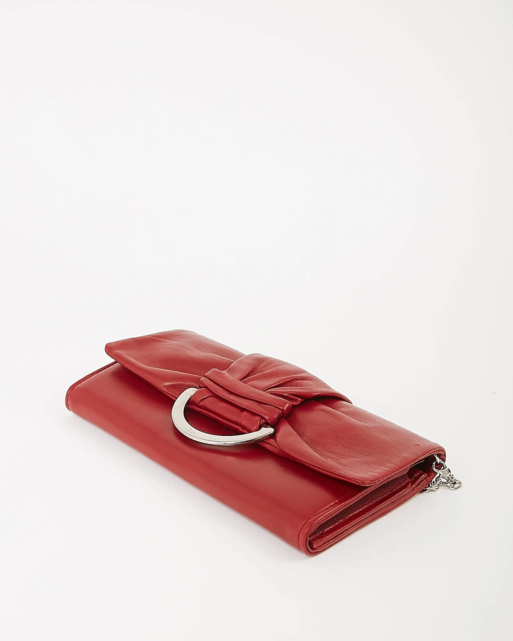 Dior Red Smooth Leather Demi Lune Wallet On Chain Shoulder Bag