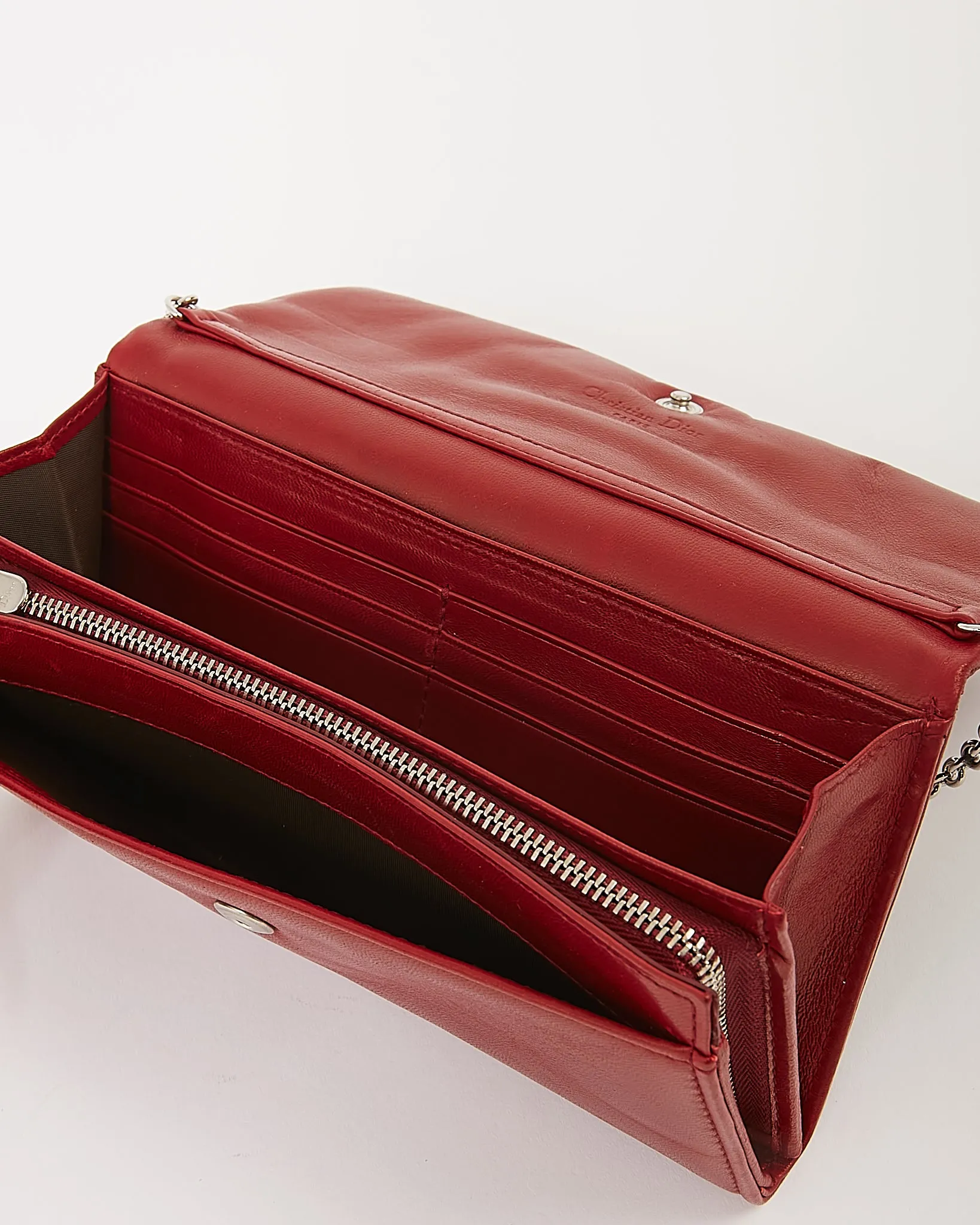 Dior Red Smooth Leather Demi Lune Wallet On Chain Shoulder Bag