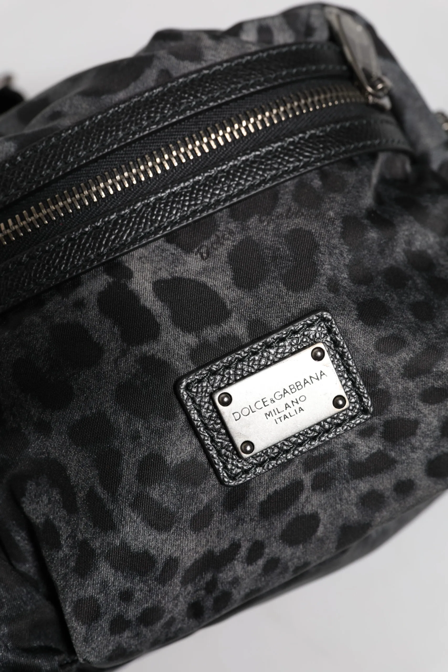 Dolce & Gabbana Black Gray Leopard DG Logo Belt Waist Fanny Pack Bag