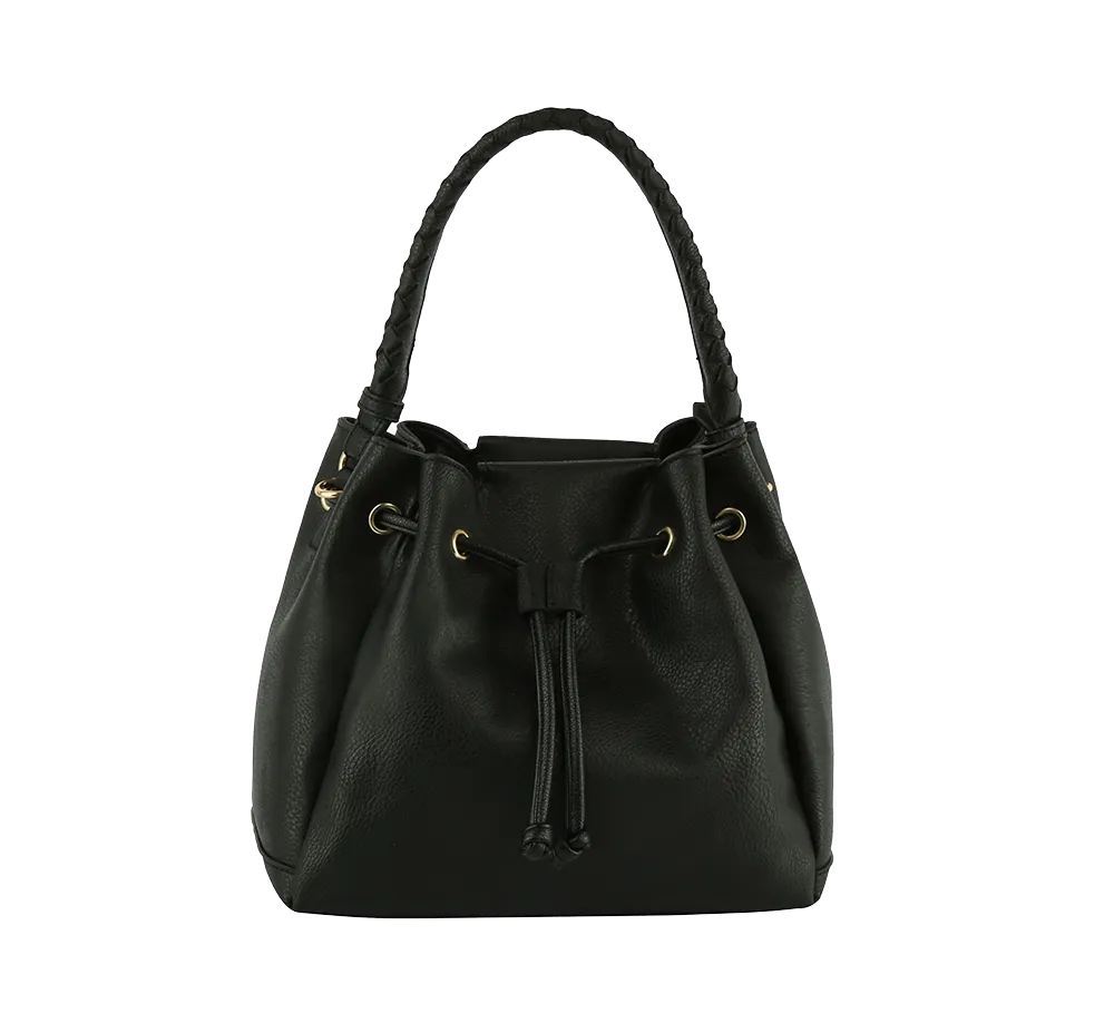 Drawstring Hobo Handbag -Black