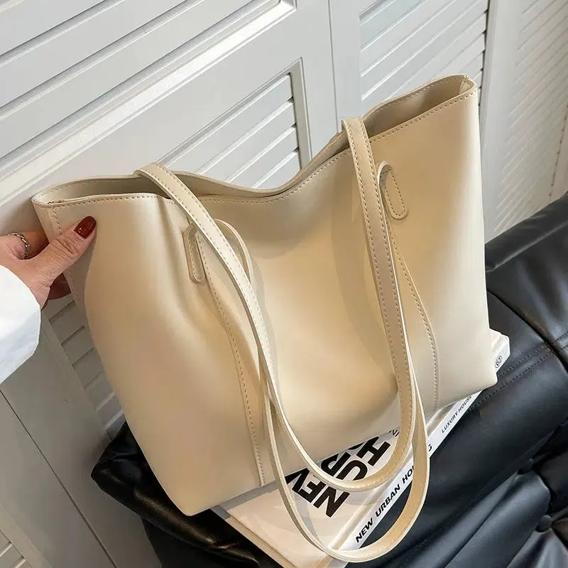 Dual Shoulder Straps Leather Tote Bag