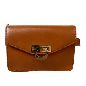 Ecosusi Women's Tan Brown With Gold tone Lock Fanny Pack Sz S