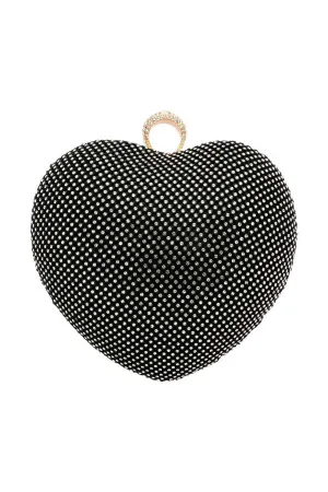 EMBELLISHED RHINESTONED SATIN HEART SHAPED CLUTCH