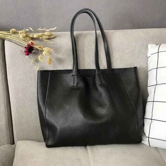 Fashion Womens Black Leather Oversize Tote Bags Black Shoulder Tote Bag Handbag Tote For Women