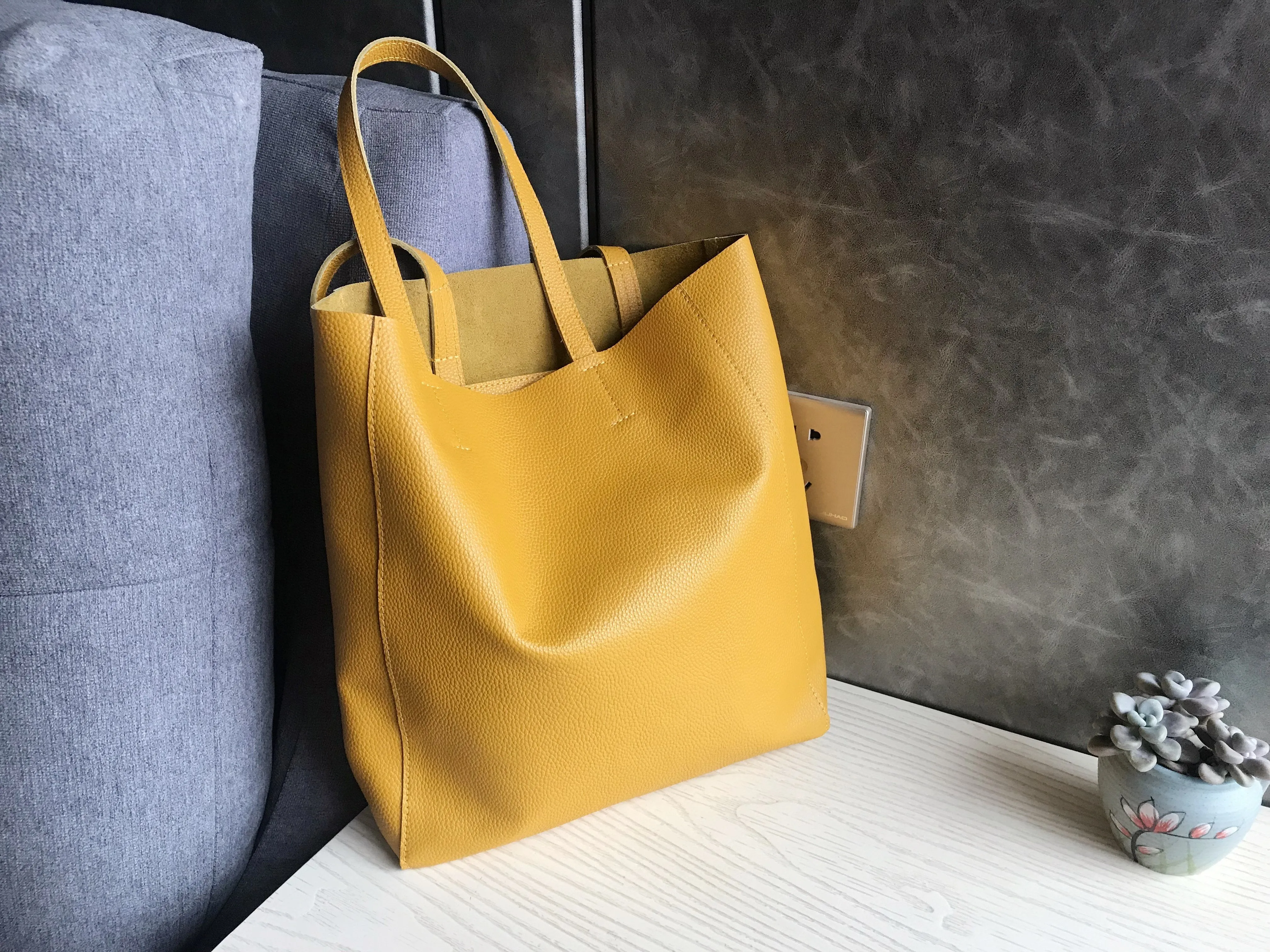 Fashion Womens Black Leather Oversize Tote Bags Black Shoulder Tote Bag Handbag Tote For Women