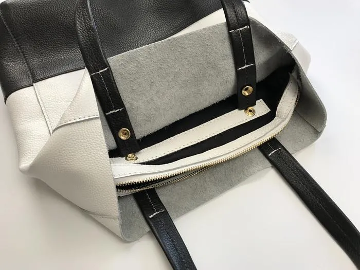 Fashion Womens White Black Leather Vertical Tote Bags White Black Shoulder Tote Bag Handbag Tote For Women