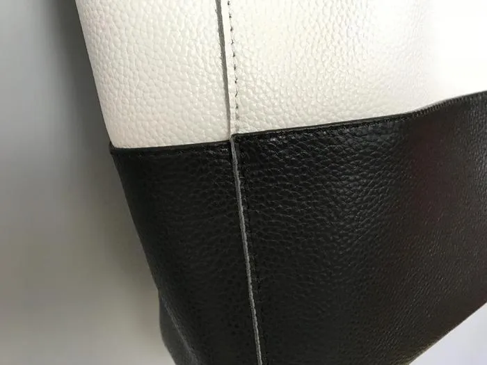 Fashion Womens White Black Leather Vertical Tote Bags White Black Shoulder Tote Bag Handbag Tote For Women