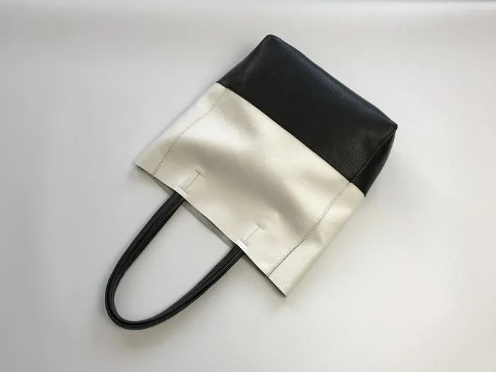 Fashion Womens White Black Leather Vertical Tote Bags White Black Shoulder Tote Bag Handbag Tote For Women