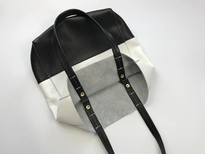 Fashion Womens White Black Leather Vertical Tote Bags White Black Shoulder Tote Bag Handbag Tote For Women