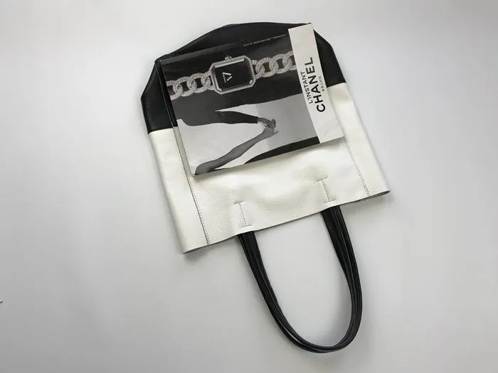 Fashion Womens White Black Leather Vertical Tote Bags White Black Shoulder Tote Bag Handbag Tote For Women
