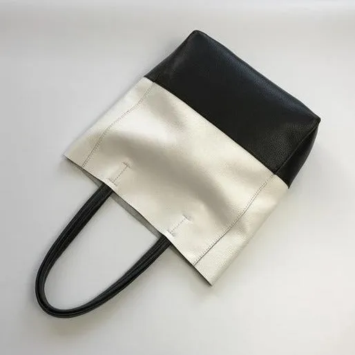 Fashion Womens White Black Leather Vertical Tote Bags White Black Shoulder Tote Bag Handbag Tote For Women