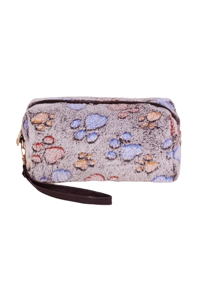 Faux Fur Paw Print Pouch Wristlet Gray - Pack of 6