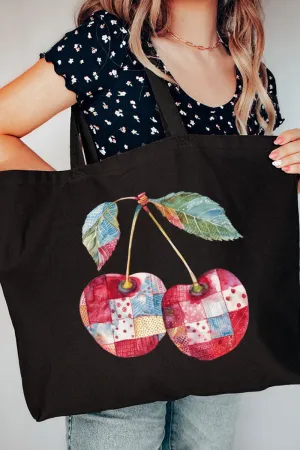 Faux Patchwork Cherries Canvas Jumbo Tote