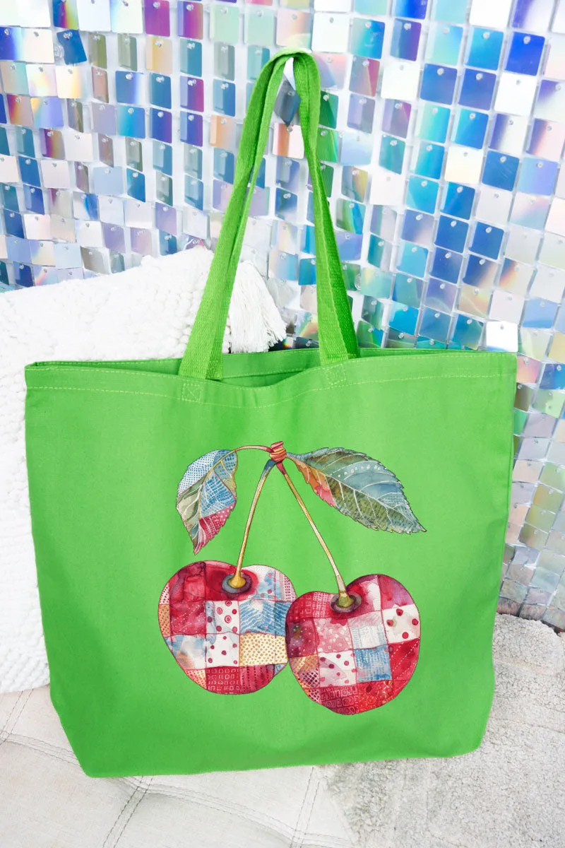 Faux Patchwork Cherries Canvas Jumbo Tote
