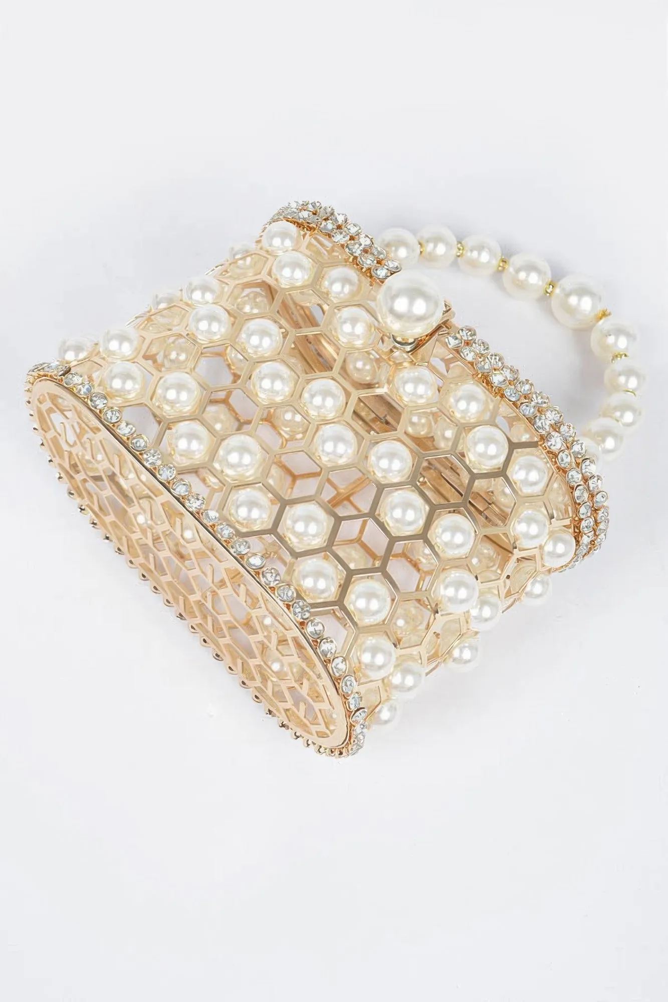 Faux Pearl Mesh Party Clutch