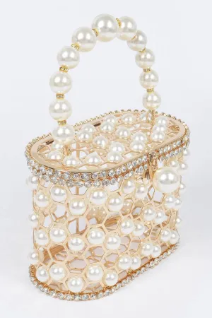 Faux Pearl Mesh Party Clutch