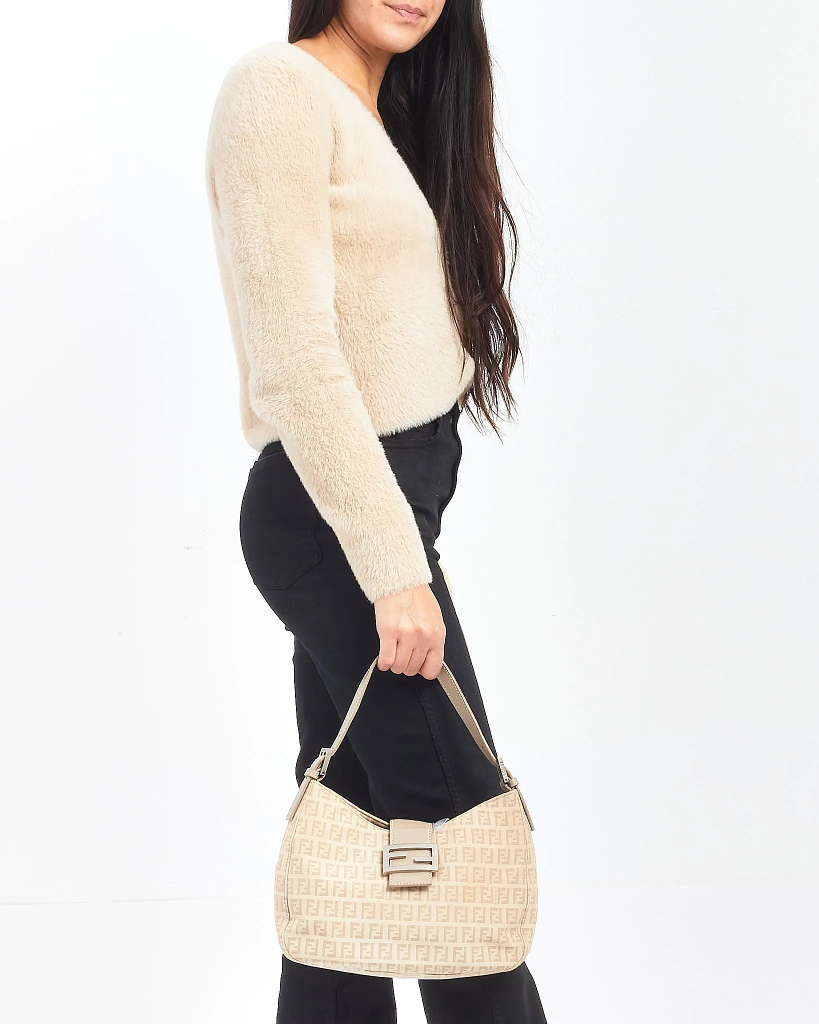 Fendi Beige Canvas Zucchino Print Hobo Shoulder Bag