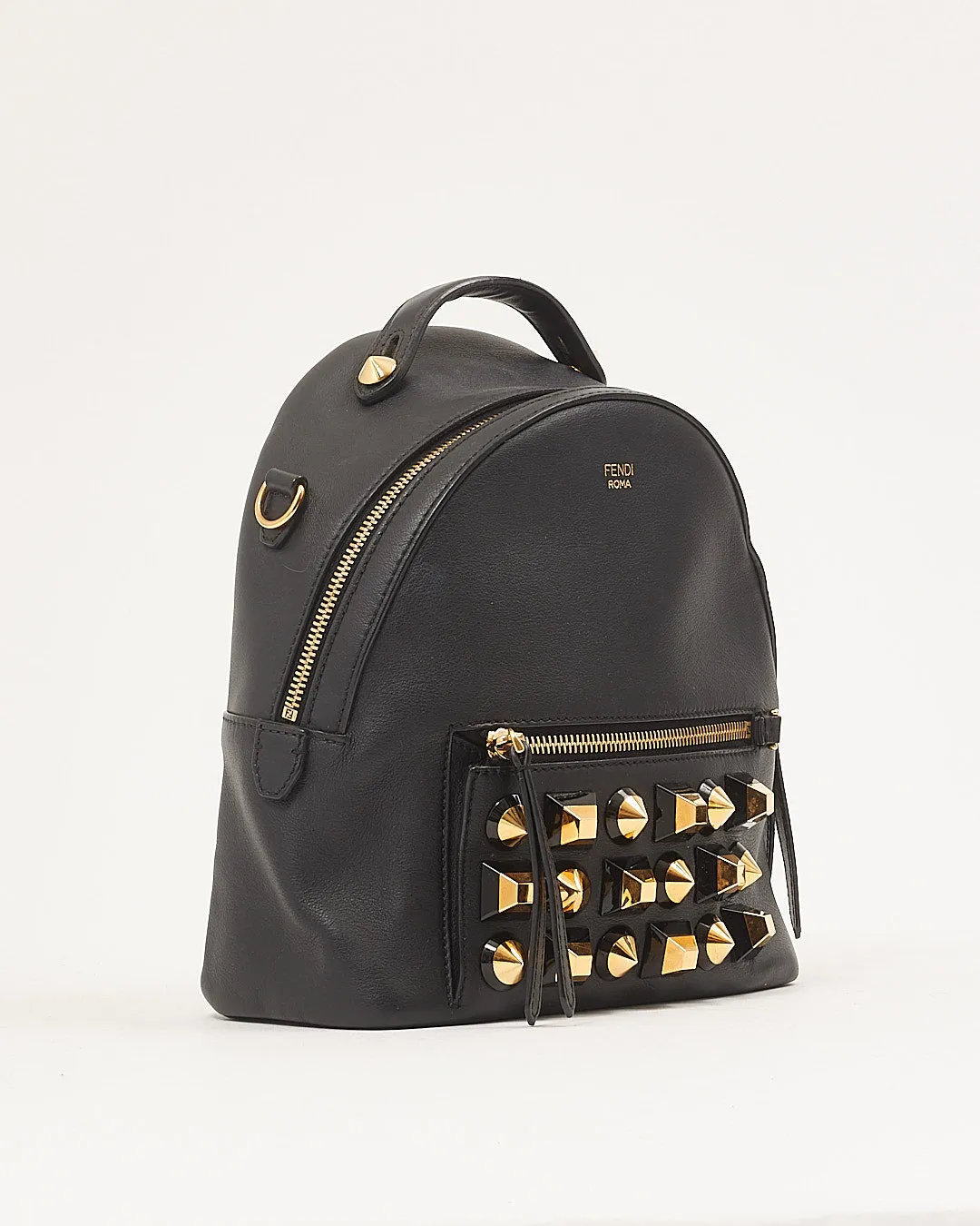 Fendi Black Leather Pyramid Studded Backpack Style Shoulder Bag