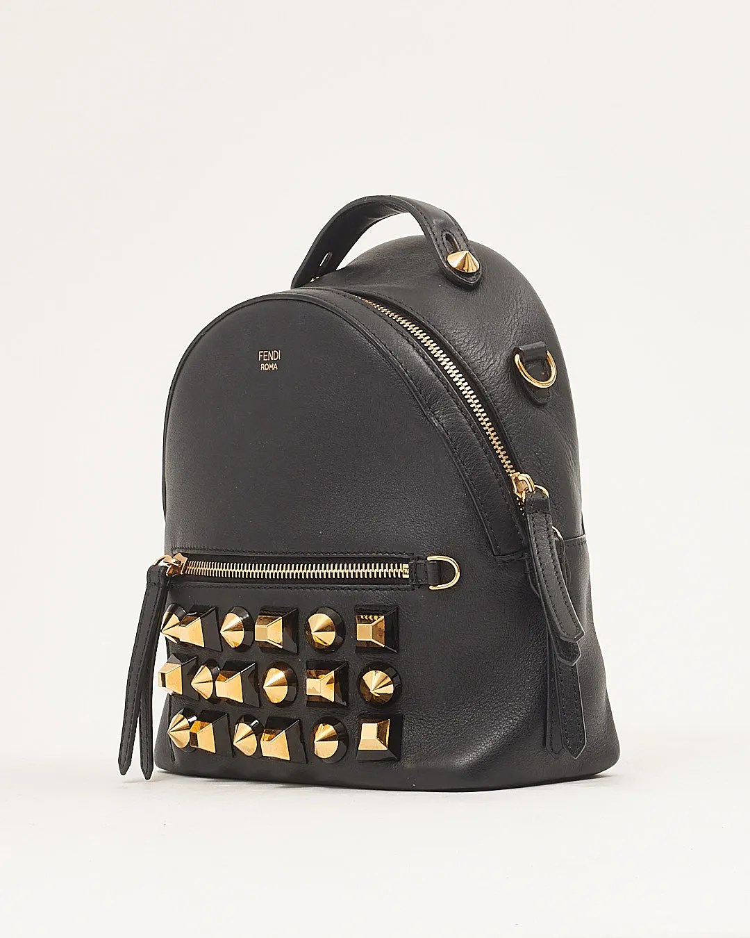 Fendi Black Leather Pyramid Studded Backpack Style Shoulder Bag