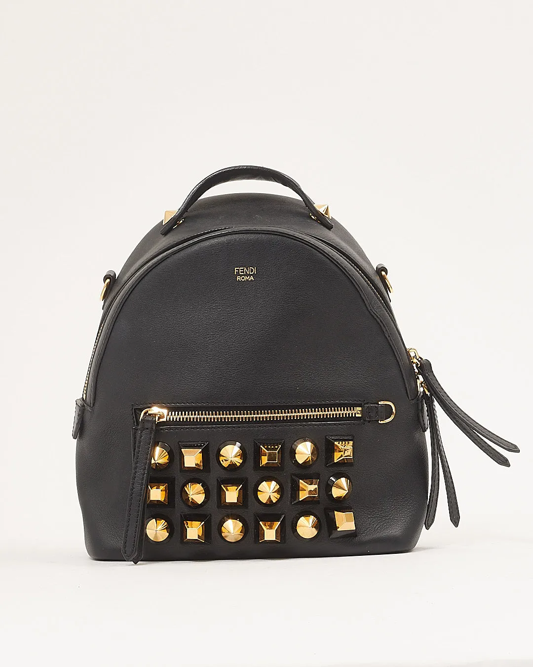 Fendi Black Leather Pyramid Studded Backpack Style Shoulder Bag