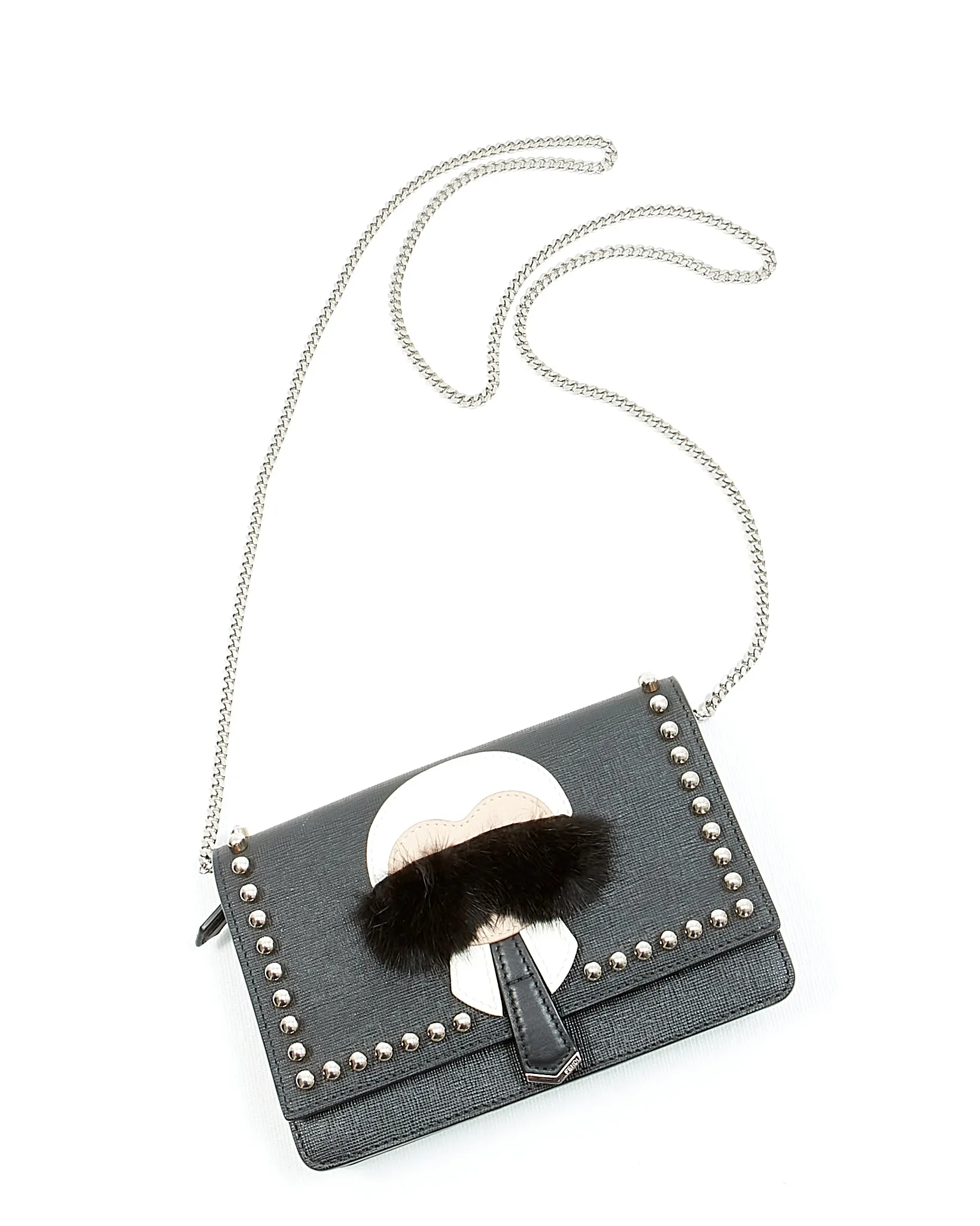 Fendi Black Studded Karlito Wallet On Chain