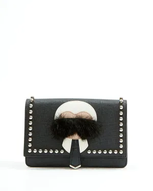 Fendi Black Studded Karlito Wallet On Chain