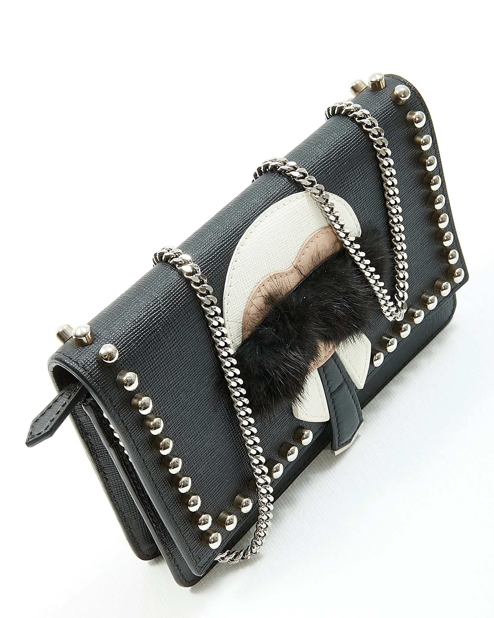 Fendi Black Studded Karlito Wallet On Chain