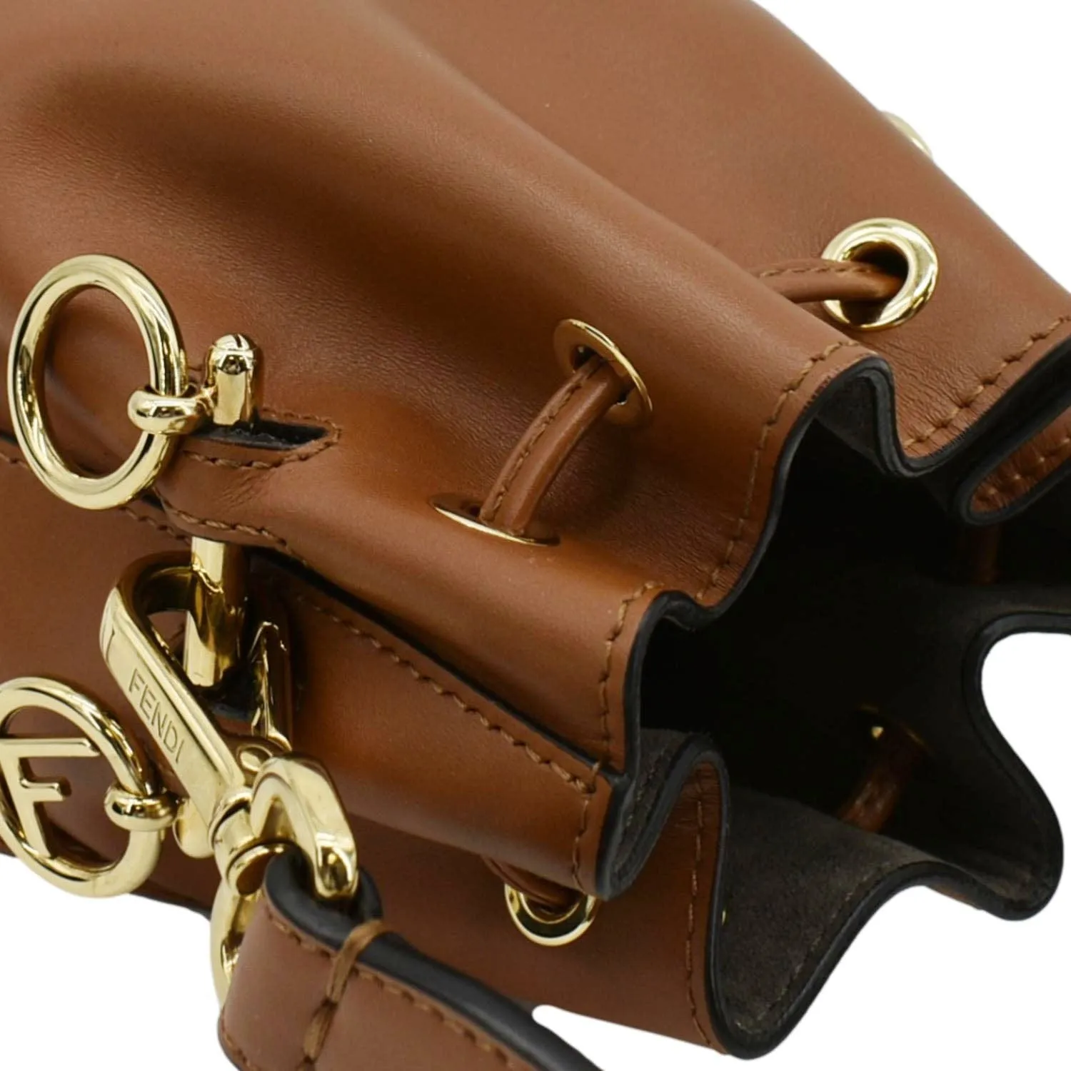 FENDI Mon Tresor Leather Bucket Hobo Bag Brown