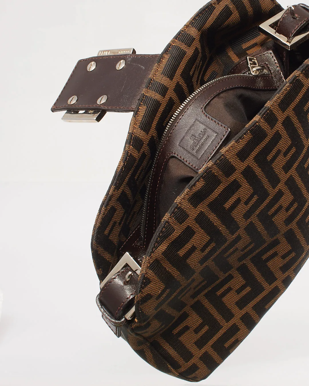 Fendi Tobacco Zucca Fold Over Baguette Shoulder Bag