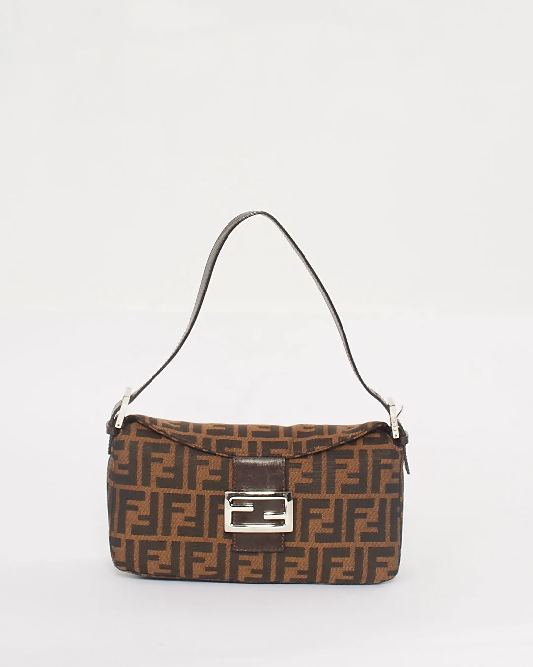 Fendi Tobacco Zucca Fold Over Baguette Shoulder Bag