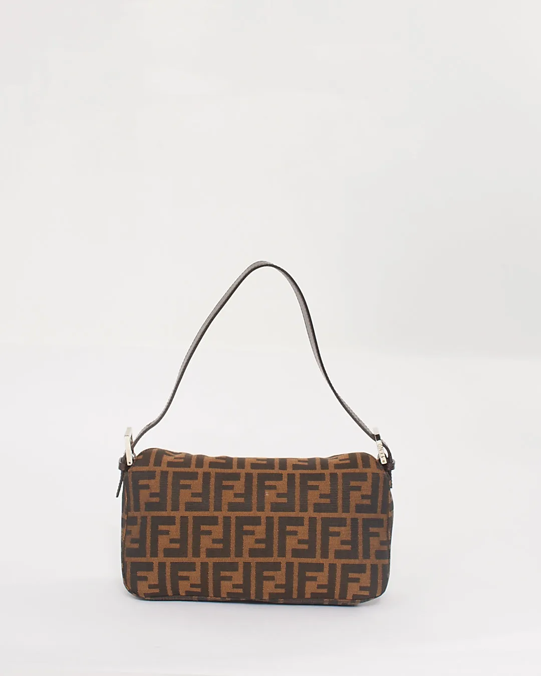 Fendi Tobacco Zucca Fold Over Baguette Shoulder Bag
