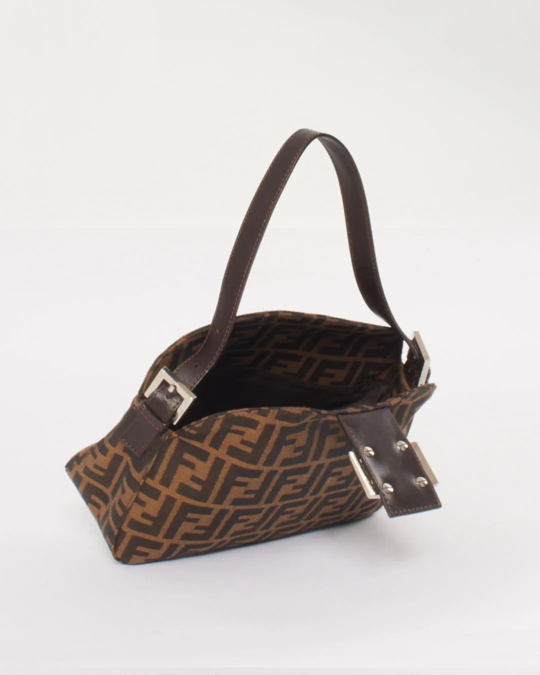 Fendi Tobacco Zucca Fold Over Baguette Shoulder Bag