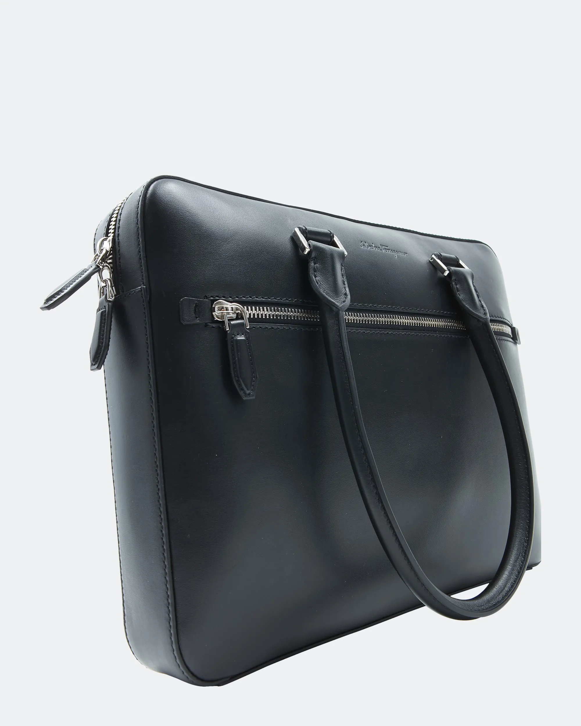 Ferragamo Black Leather Briefcase Bag