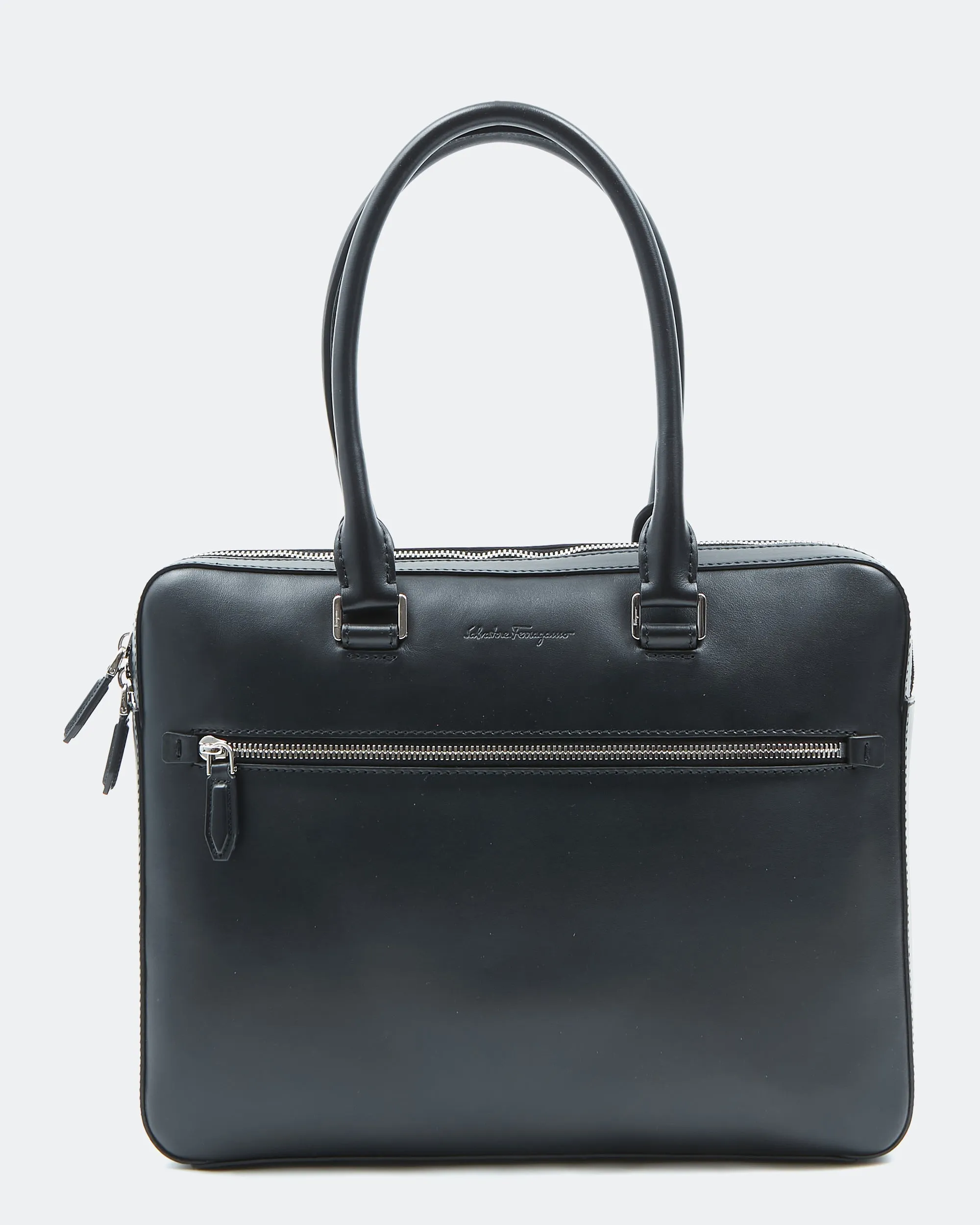 Ferragamo Black Leather Briefcase Bag